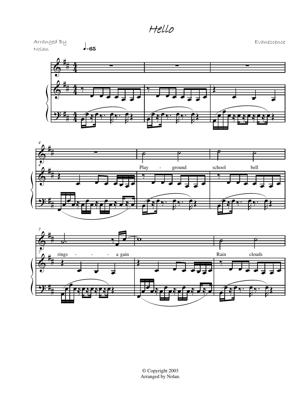 Evanescence - Hello by Sheet Music