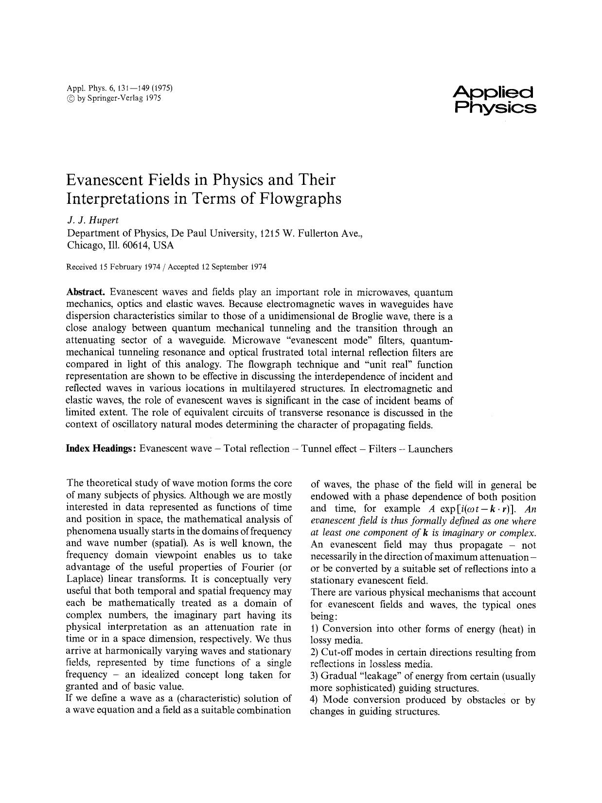 Evanescent fields in physics and their interpretations in terms of flowgraphs by Unknown