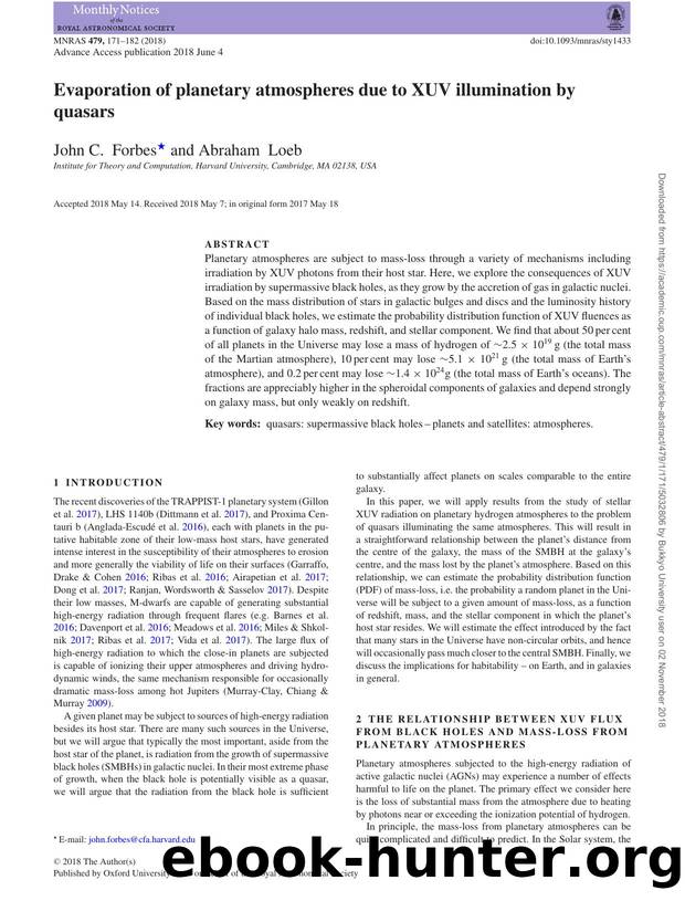 Evaporation of planetary atmospheres due to XUV illumination by quasars by John C Forbes & Abraham Loeb