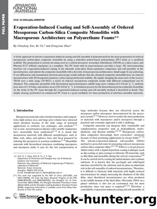 Evaporation-Induced Coating and Self-Assembly of Ordered Mesoporous Carbon-Silica Composite Monoliths with Macroporous Architecture on Polyurethane Foams by Unknown