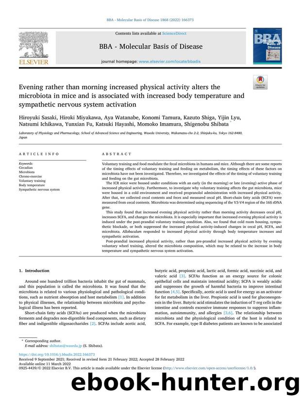 Evening rather than morning increased physical activity alters the microbiota in mice and is associated with increased body temperature and sympathetic nervous system activation by unknow