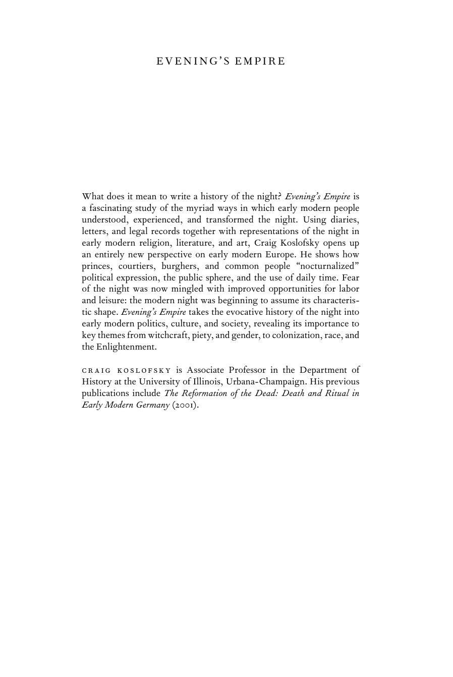 Eveningâs Empire: A History of the Night in Early Modern Europe by Craig Koslofsky