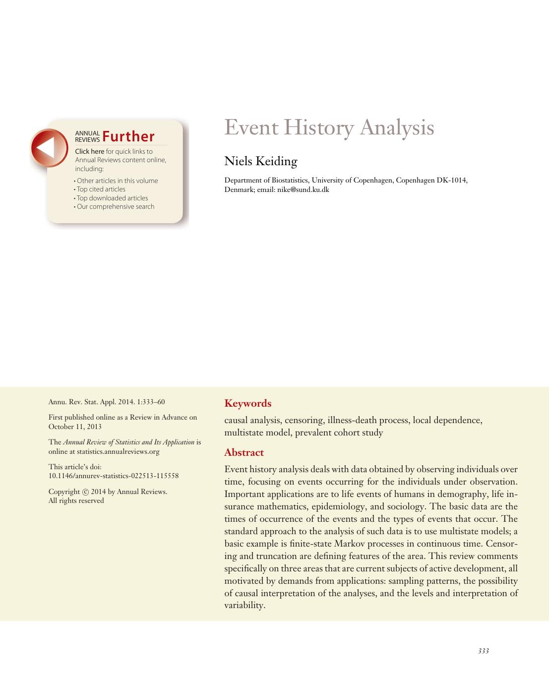 Event History Analysis by Niels Keiding