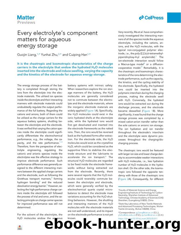 Every electrolyte's component matters for aqueous energy storage by Guojin Liang & Yunhai Zhu & Cuiping Han