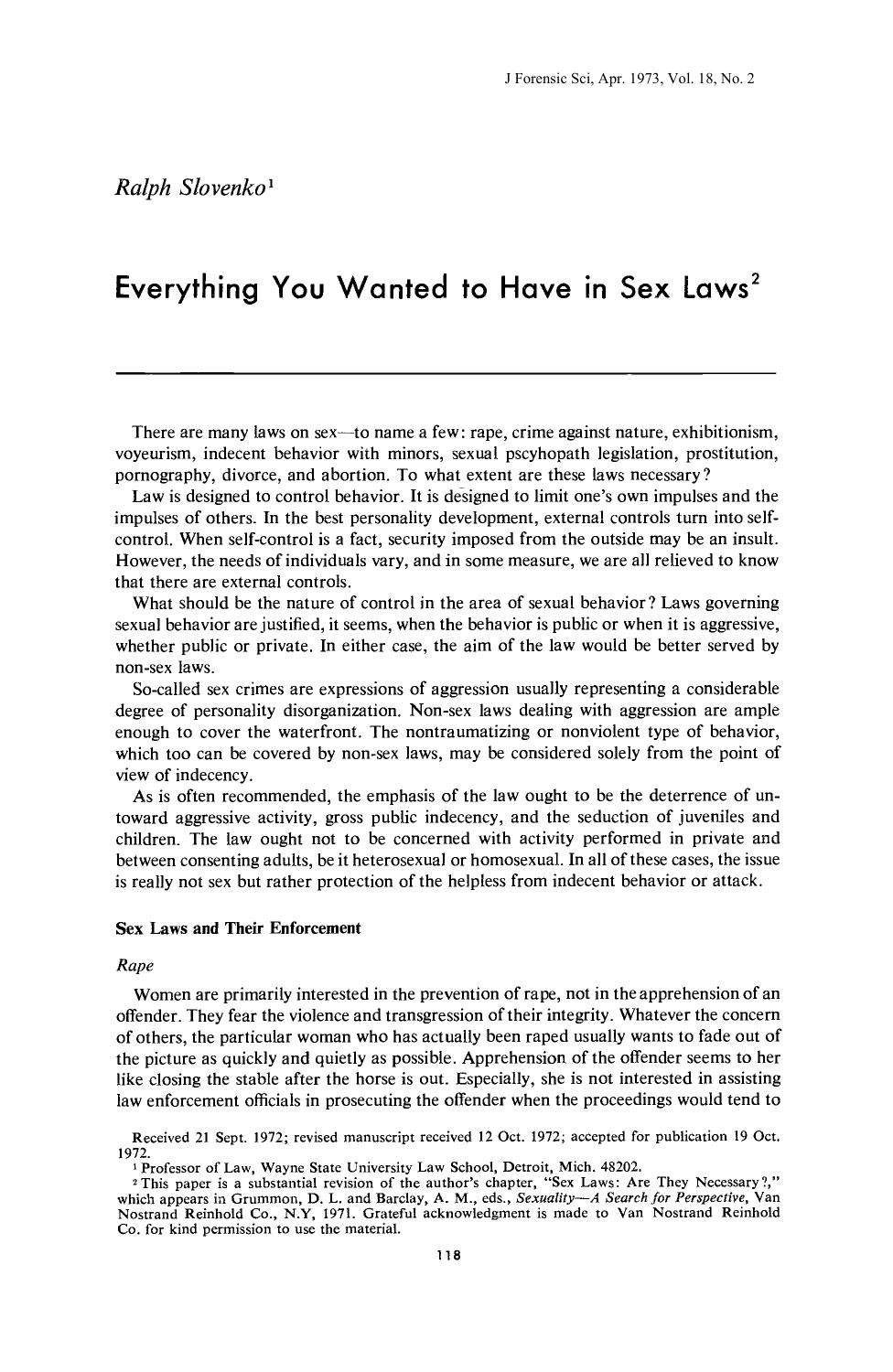 Everything You Wanted to Have in Sex Laws by Slovenko R