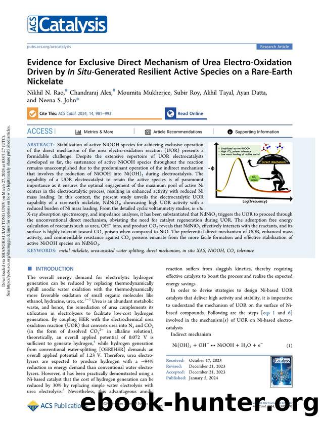 Evidence for Exclusive Direct Mechanism of Urea Electro-Oxidation Driven by In Situ-Generated Resilient Active Species on a Rare-Earth Nickelate by unknow
