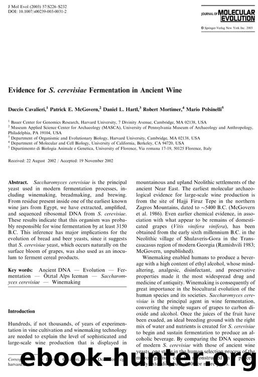 Evidence for S. cerevisiae Fermentation in Ancient Wine by Cavalieri D. et al