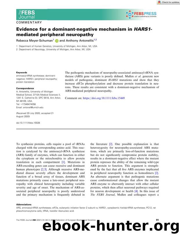 Evidence for a dominantânegative mechanism in HARS1âmediated peripheral neuropathy by Unknown