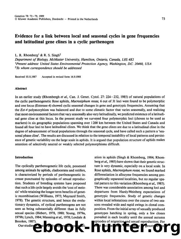 Evidence for a link between local and seasonal cycles in gene frequencies and latitudinal gene clines in a cyclic parthenogen by Unknown
