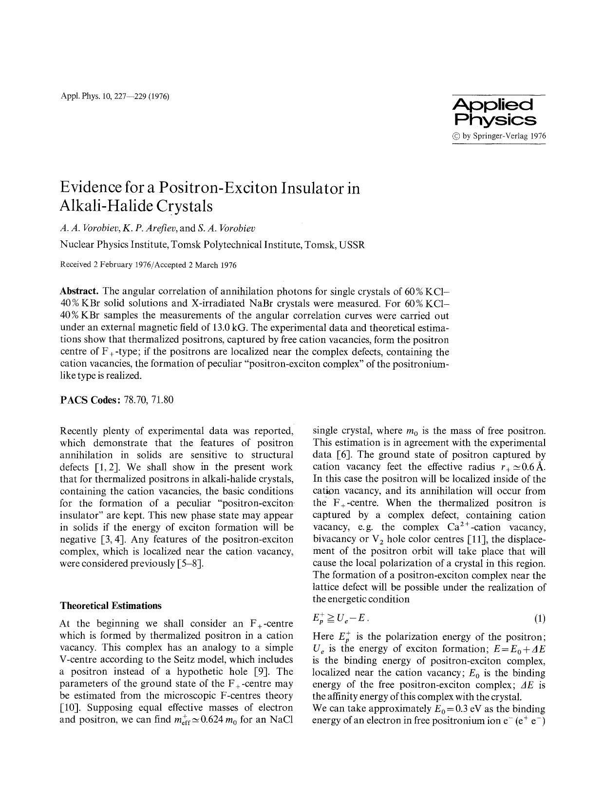 Evidence for a positron-exciton insulator in alkali-halide crystals by Unknown