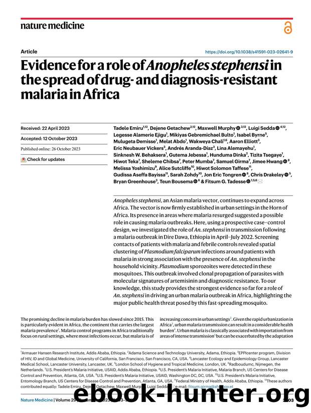 Evidence for a role of Anopheles stephensi in the spread of drug- and diagnosis-resistant malaria in Africa by unknow
