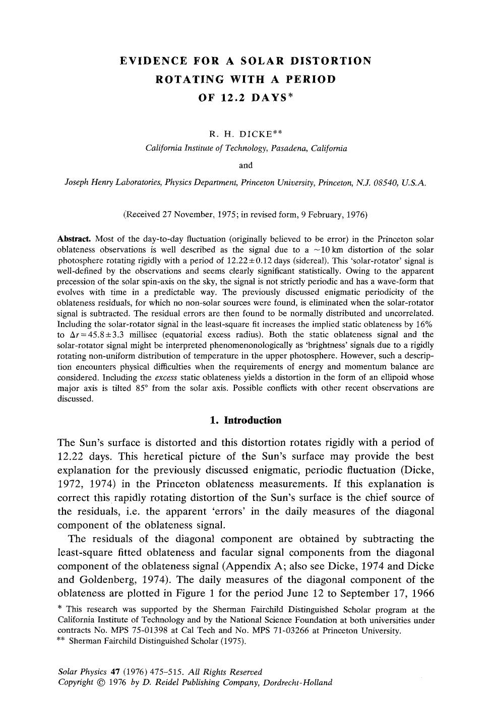 Evidence for a solar distortion rotating with a period of 12.2 days by Unknown
