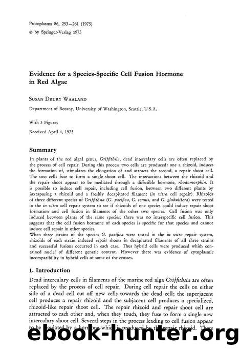 Evidence for a species-specific cell fusion hormone in red algae by Unknown