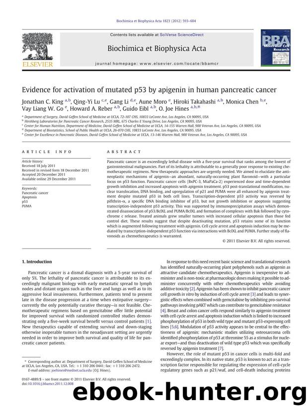 Evidence for activation of mutated p53 by apigenin in human pancreatic cancer by unknow