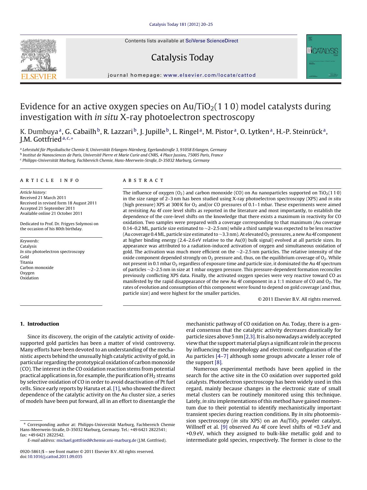 Evidence for an active oxygen species on AuTiO2(110) model catalysts during investigation with in situ X-ray photoelectron spectroscopy by K. Dumbuya