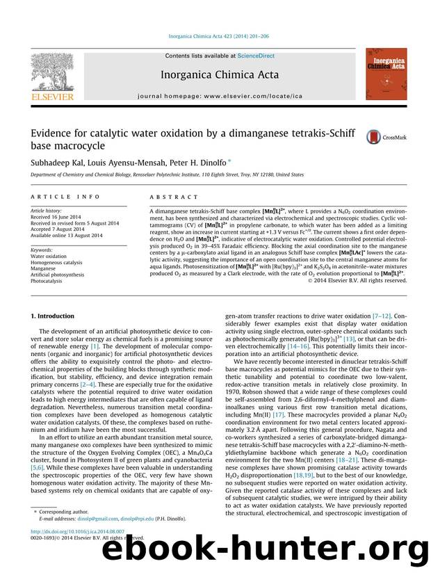 Evidence for catalytic water oxidation by a dimanganese tetrakis-Schiff base macrocycle by Subhadeep Kal & Louis Ayensu-Mensah & Peter H. Dinolfo