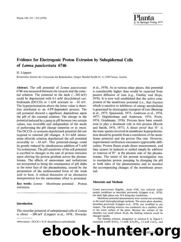 Evidence for electrogenic proton extrusion by subepidermal cells of <Emphasis Type="Italic">Lemna paucicostata<Emphasis> 6746 by Unknown