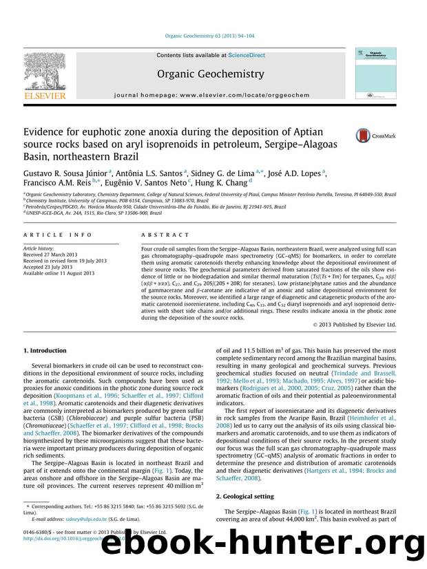 Evidence for euphotic zone anoxia during the deposition of Aptian source rocks based on aryl isoprenoids in petroleum, SergipeÃ¢â¬âAlagoas Basin, northeastern Brazil by unknow