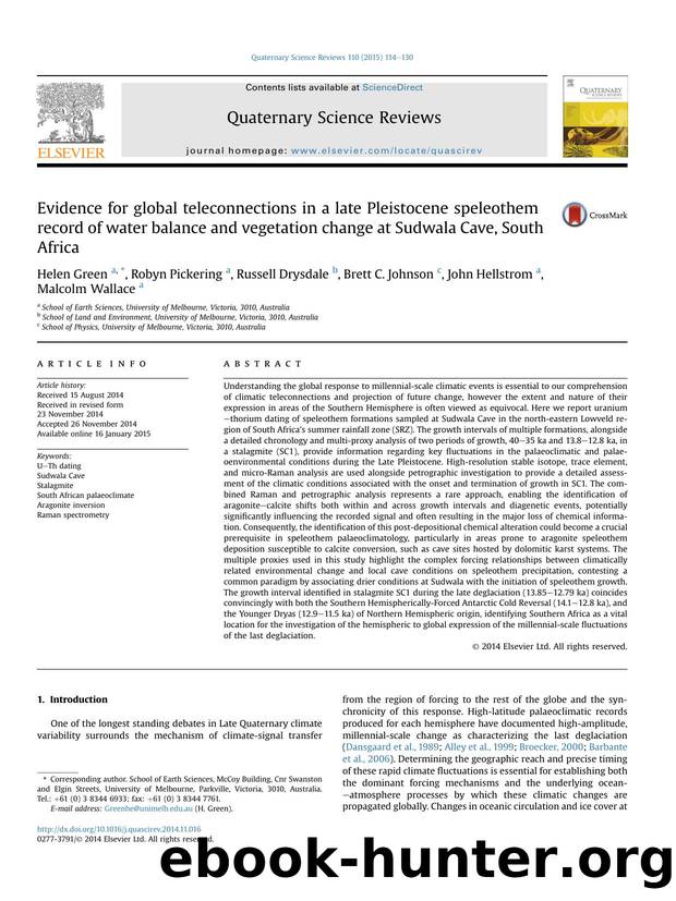 Evidence for global teleconnections in a late Pleistocene speleothem record of water balance and vegetation change at Sudwala Cave, South Africa by unknow