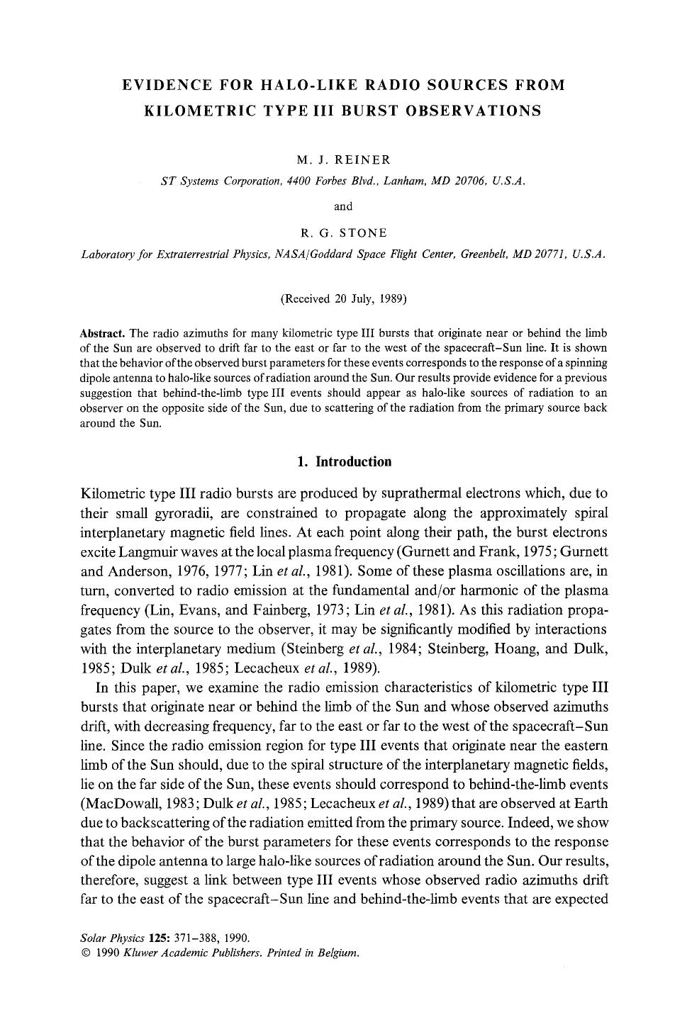 Evidence for halo-like radio sources from kilometric type III burst observations by Unknown