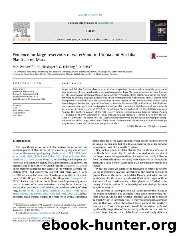 Evidence for large reservoirs of watermud in Utopia and Acidalia Planitiae on Mars by M.A. Ivanov & H. Hiesinger & G. Erkeling & D. Reiss