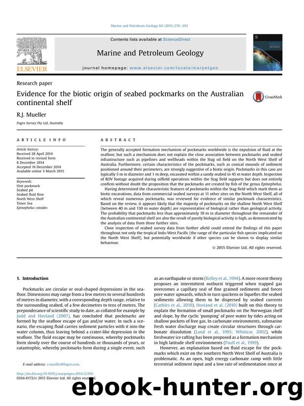 Evidence for the biotic origin of seabed pockmarks on the Australian continental shelf by R.J. Mueller