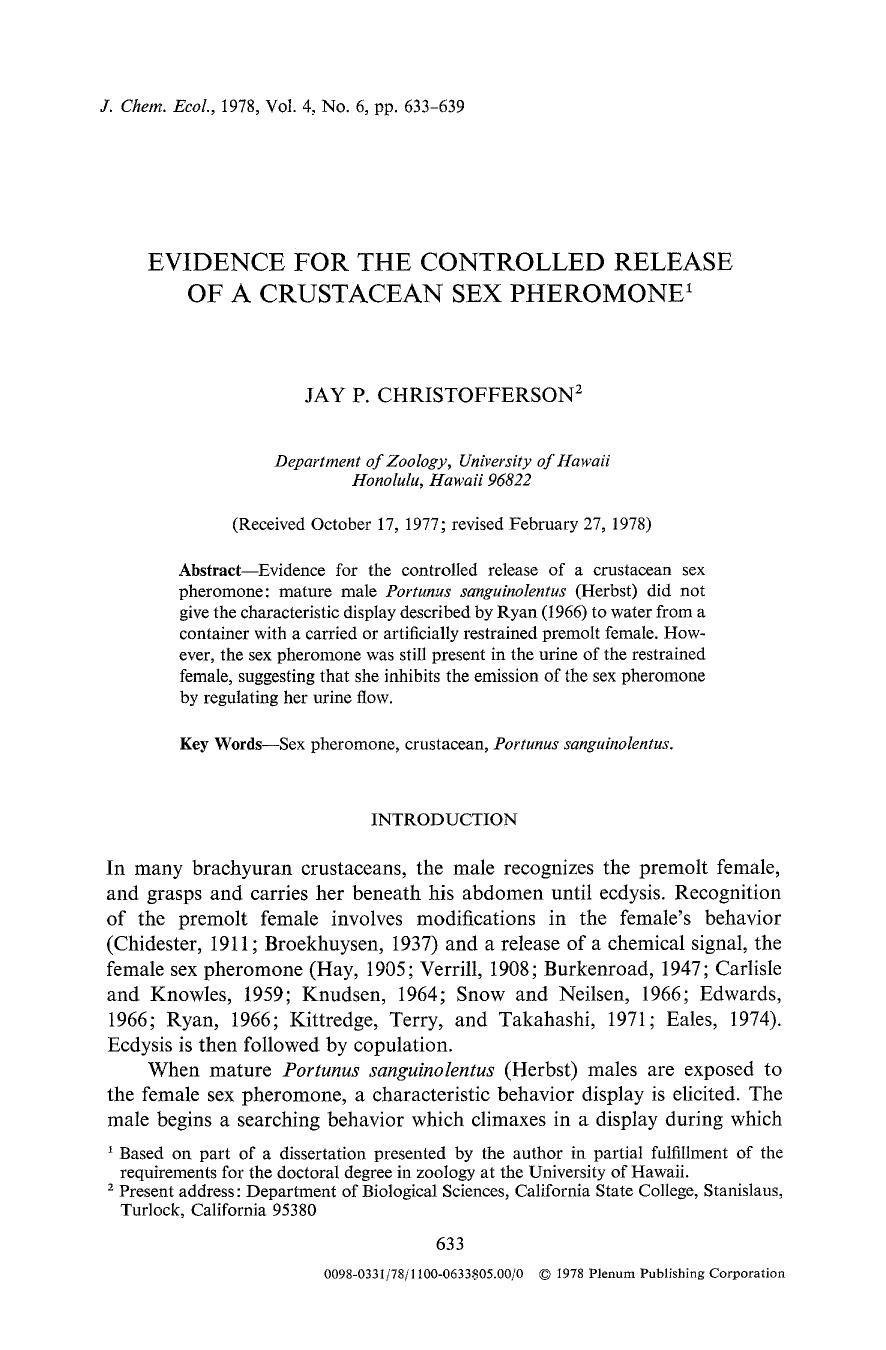 Evidence for the controlled release of a crustacean sex pheromone by Unknown