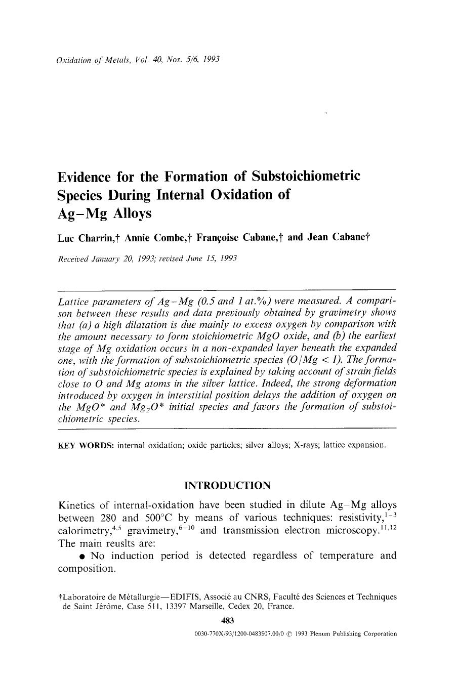 Evidence for the formation of substoichiometric species during internal oxidation of Ag-Mg alloys by Unknown