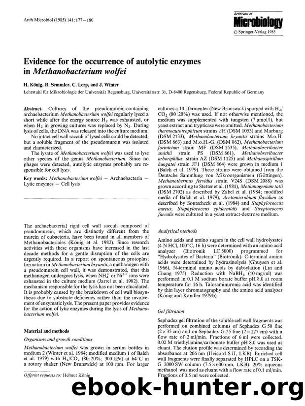 Evidence for the occurrence of autolytic enzymes in <Emphasis Type="Italic">Methanobacterium wolfei<Emphasis> by Unknown