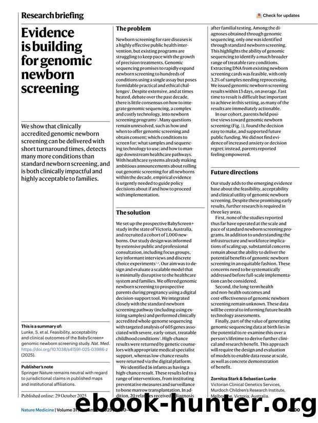 Evidence is building for genomic newborn screening by Unknown