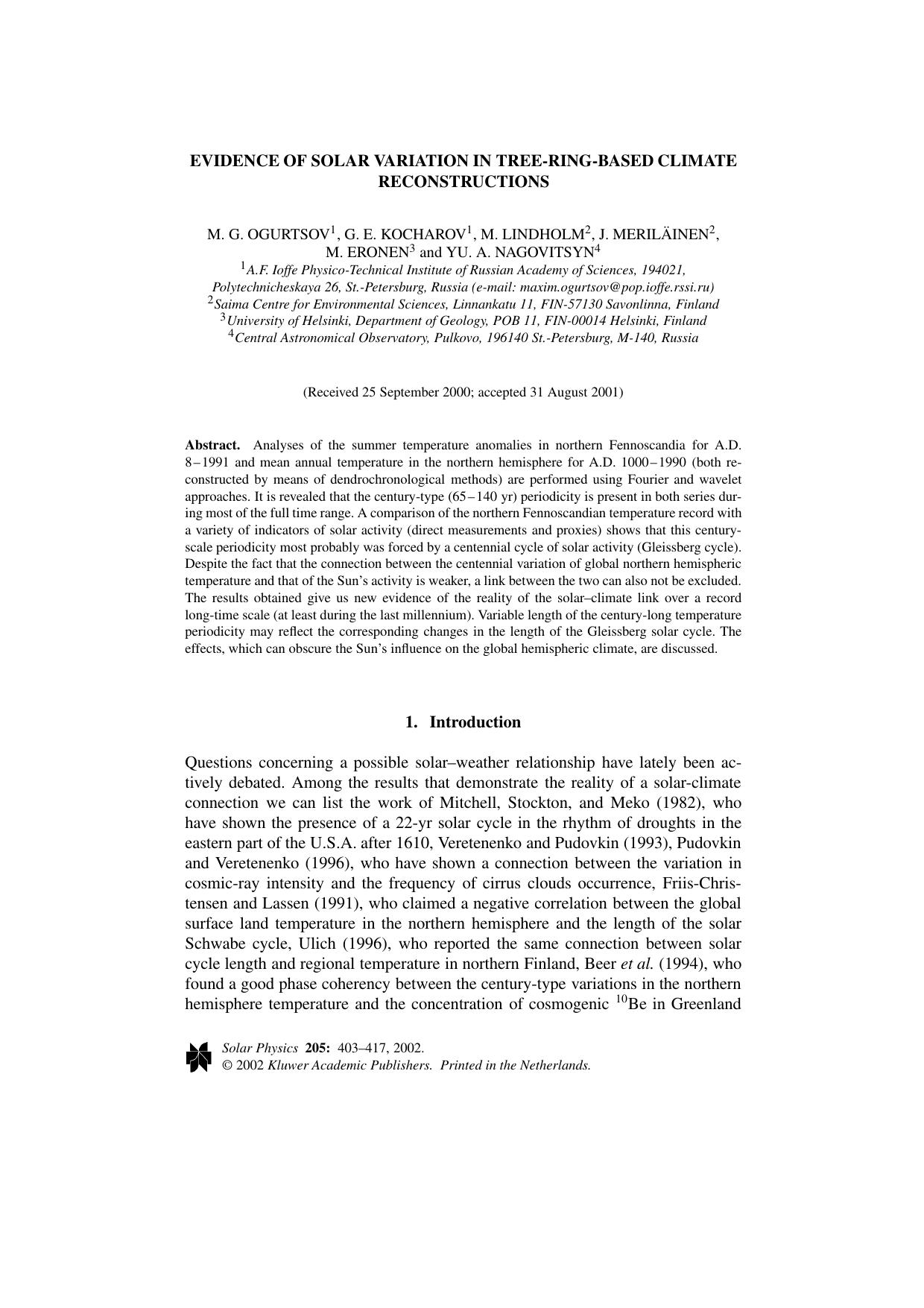 Evidence of Solar Variation in Tree-Ring-Based Climate Reconstructions by Unknown