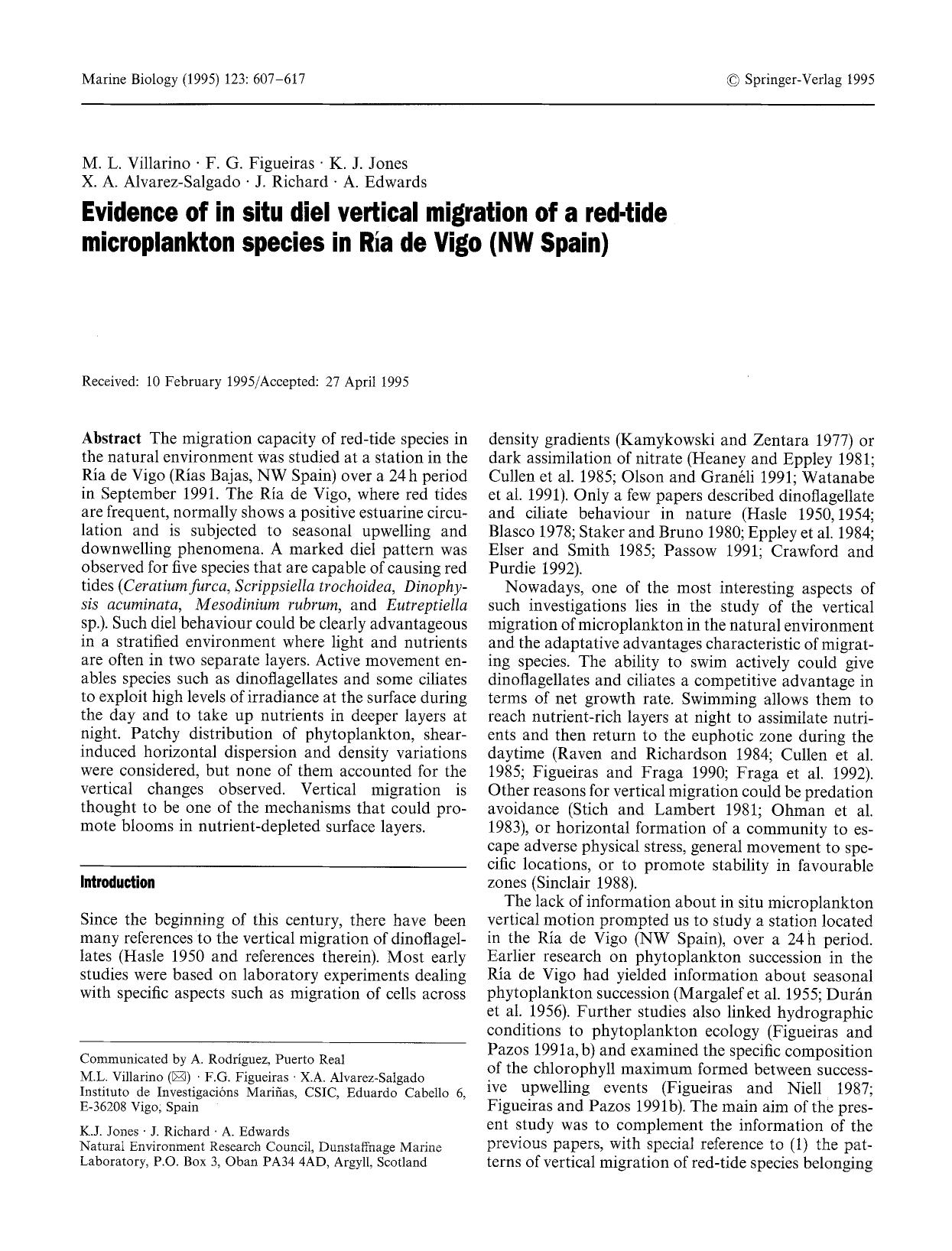 Evidence of in situ diel vertical migration of a red-tide microplankton species in Ría de Vigo (NW Spain) by Unknown