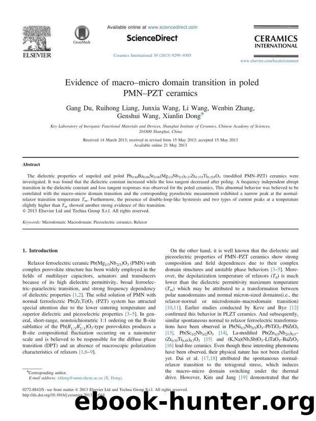 Evidence of macroâmicro domain transition in poled PMNâPZT ceramics by Gang Du & Ruihong Liang & Junxia Wang & Li Wang & Wenbin Zhang & Genshui Wang & Xianlin Dong
