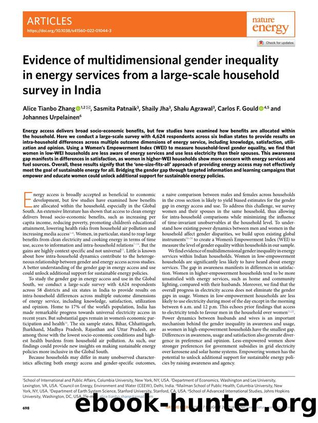 Evidence of multidimensional gender inequality in energy services from a large-scale household survey in India by unknow