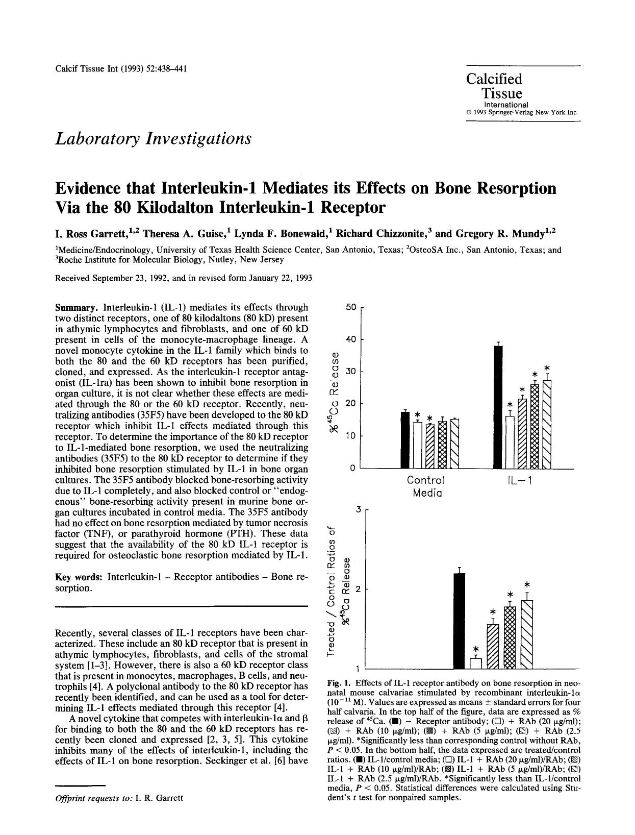Evidence that interleukin-1 mediates its effects on bone resorption via the 80 kilodalton interleukin-1 receptor by Unknown