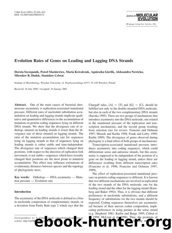 Evolution Rates of Genes on Leading and Lagging DNA Strands by Szczepanik D. et al