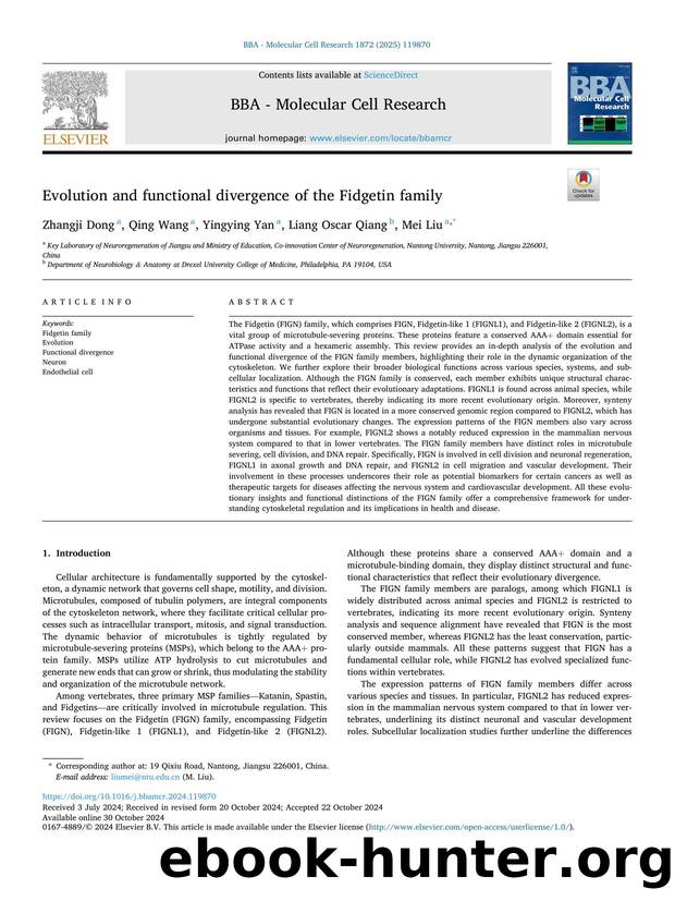 Evolution and functional divergence of the Fidgetin family by Zhangji Dong & Qing Wang & Yingying Yan & Liang Oscar Qiang & Mei Liu