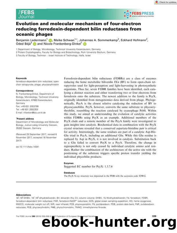 Evolution and molecular mechanism of fourâelectron reducing ferredoxinâdependent bilin reductases from oceanic phages by Unknown