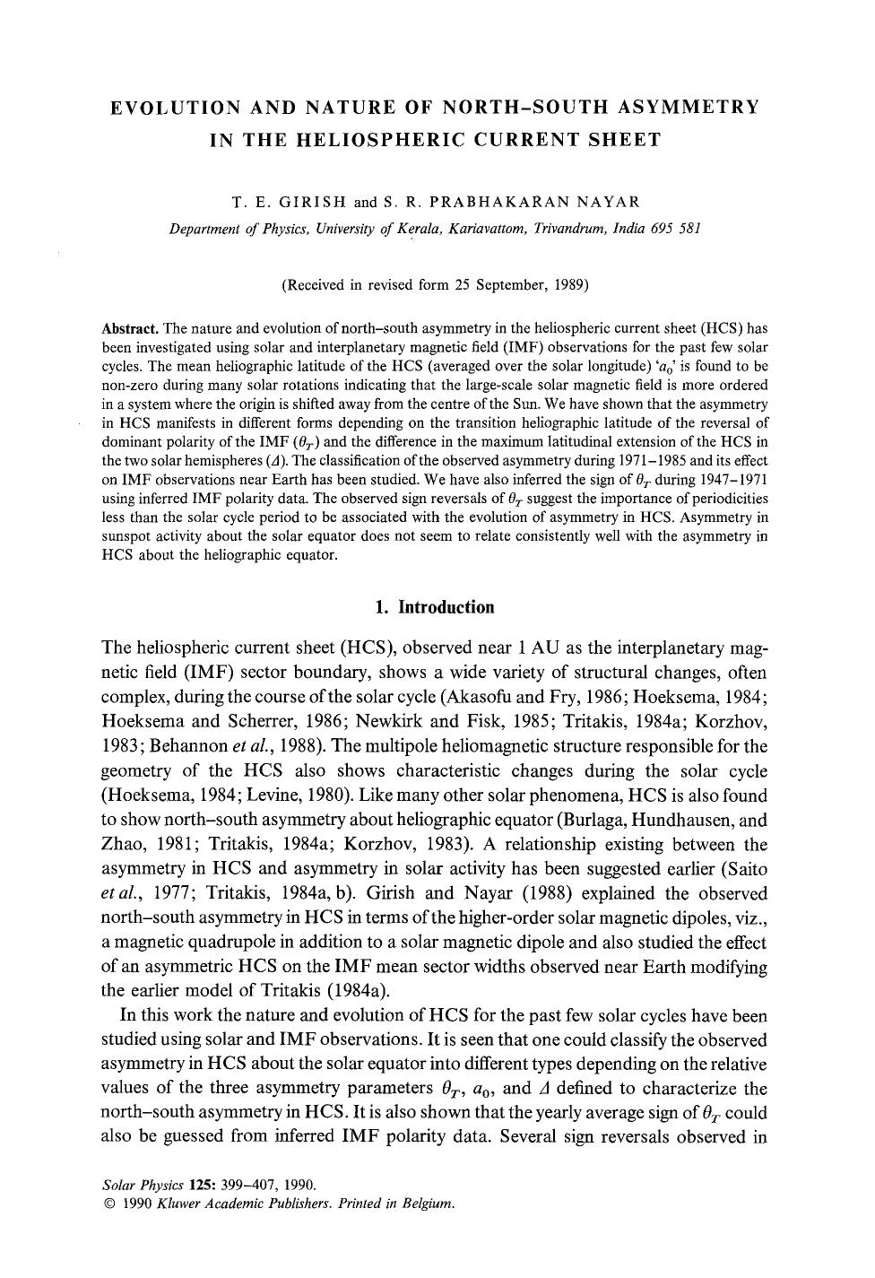 Evolution and nature of north-south asymmetry in the heliospheric current sheet by Unknown