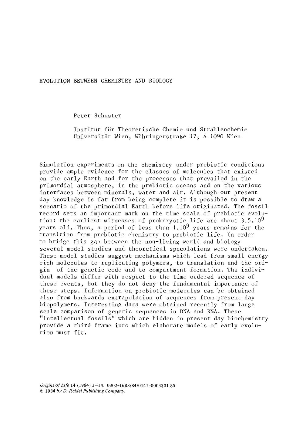 Evolution between chemistry and biology by Unknown