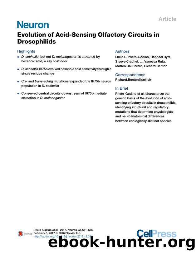 Evolution of Acid-Sensing Olfactory Circuits in Drosophilids by unknow