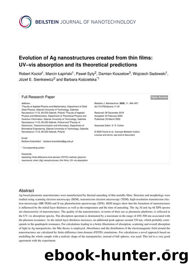 Evolution of Ag nanostructures created from thin films: UVâvis absorption and its theoretical predictions by unknow