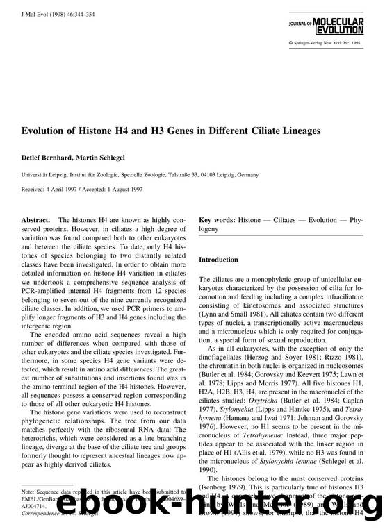 Evolution of Histone H4 and H3 Genes in Different Ciliate Lineages by Bernhard D. et al