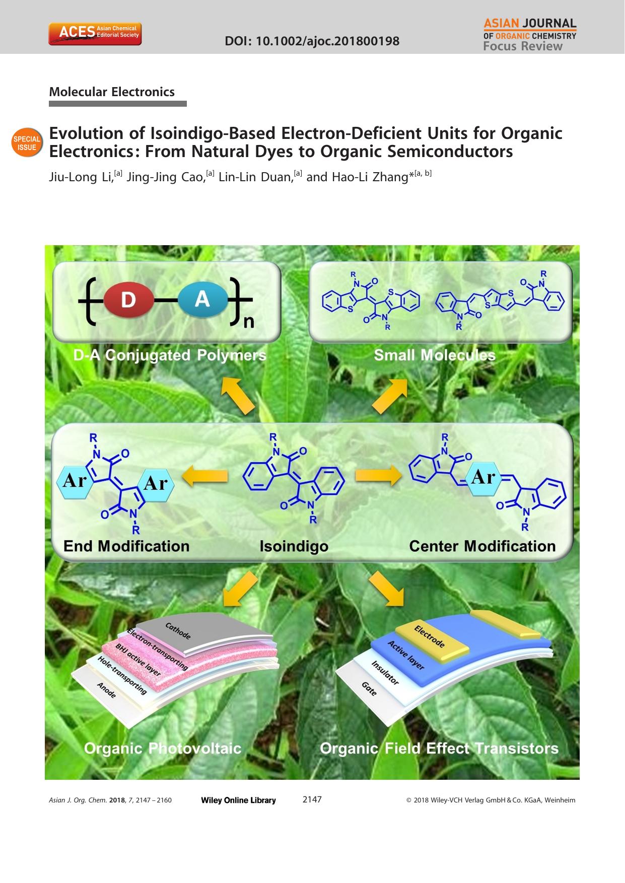 Evolution of IsoindigoâBased ElectronâDeficient Units for Organic Electronics: From Natural Dyes to Organic Semiconductors by Unknown