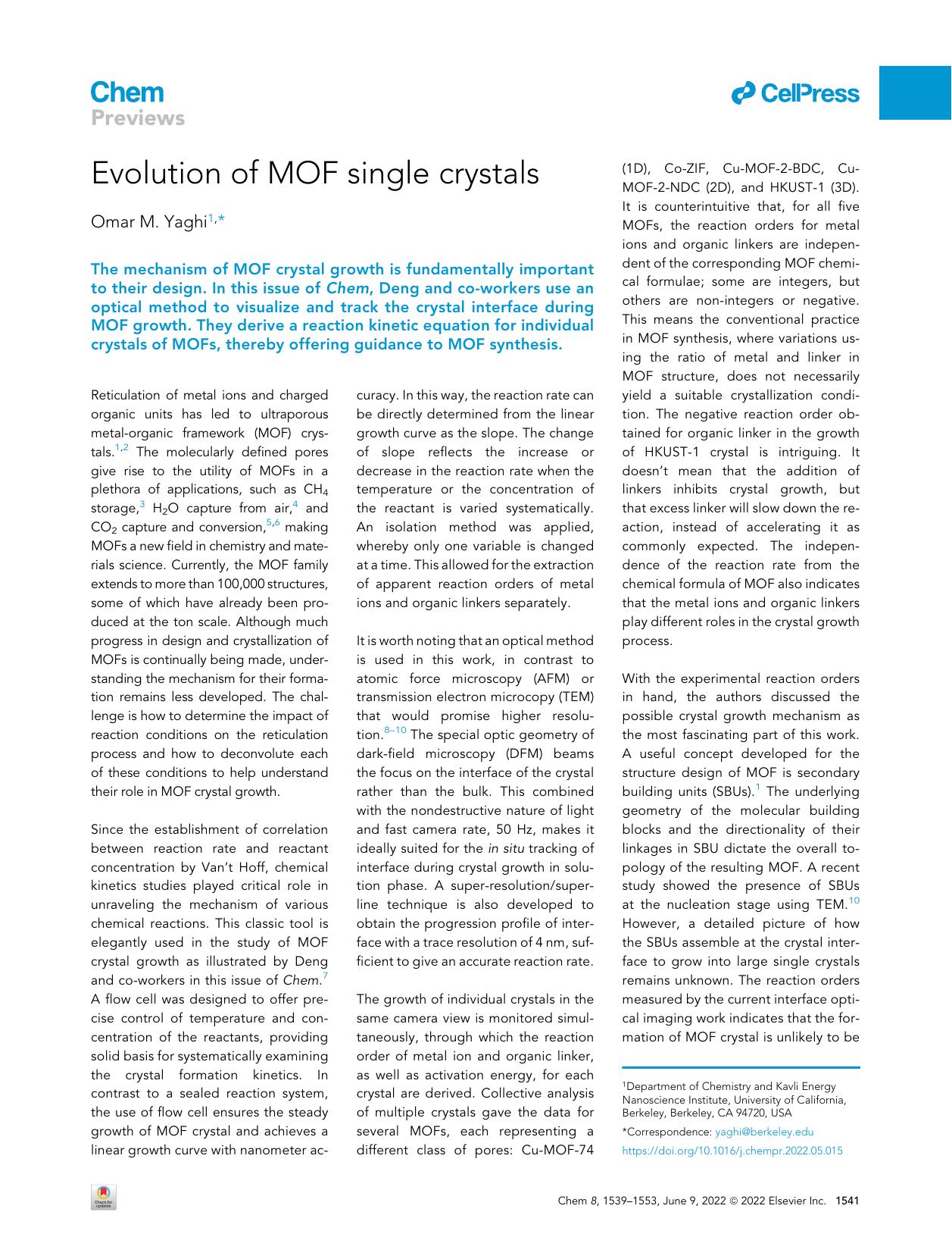 Evolution of MOF single crystals by Omar M. Yaghi
