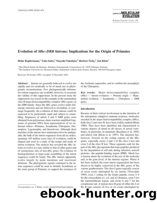 Evolution of Mhc-DRB Introns: Implications for the Origin of Primates by Kupfermann H. et al