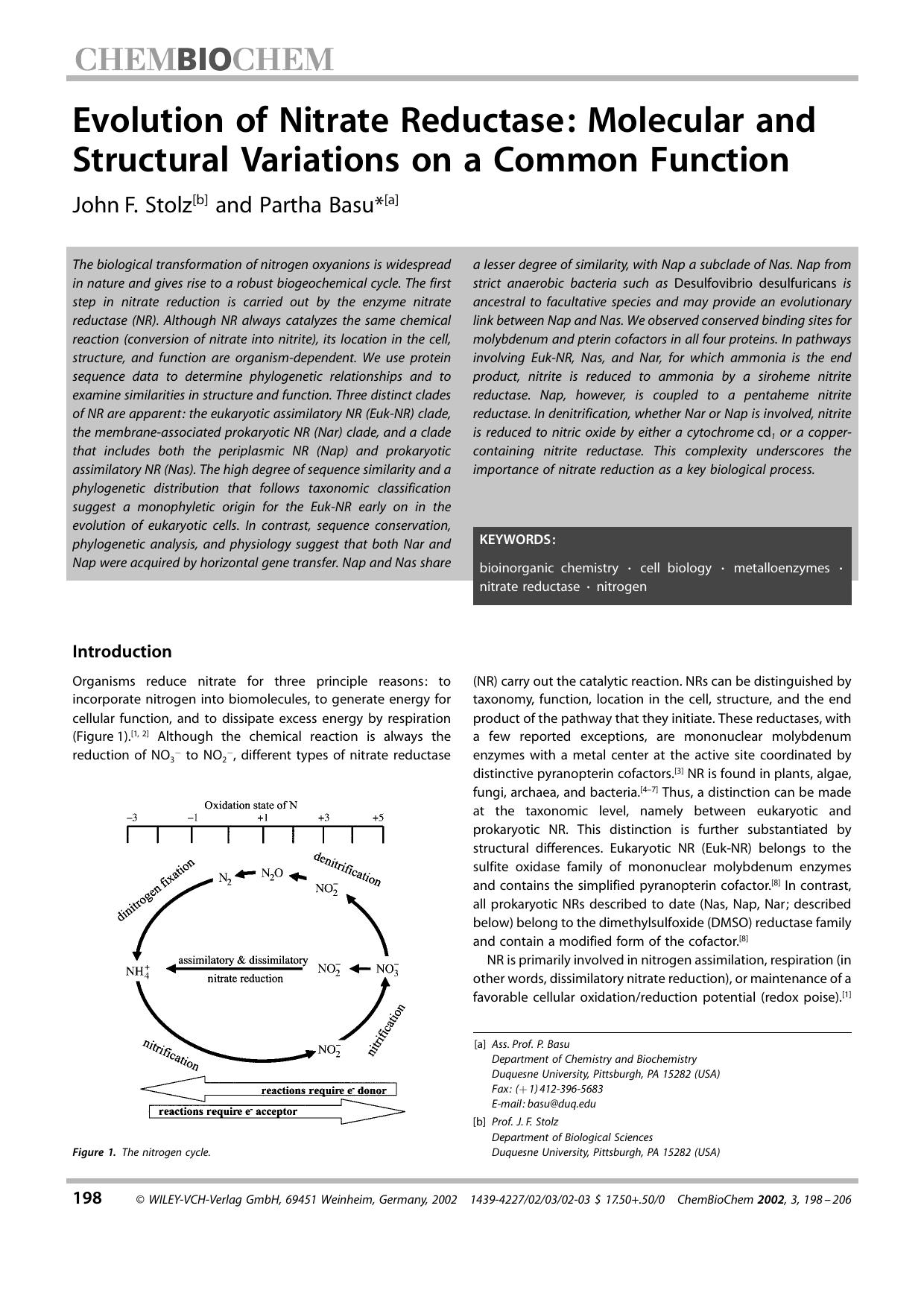 Evolution of Nitrate Reductase: Molecular and Structural Variations on a Common Function by Unknown