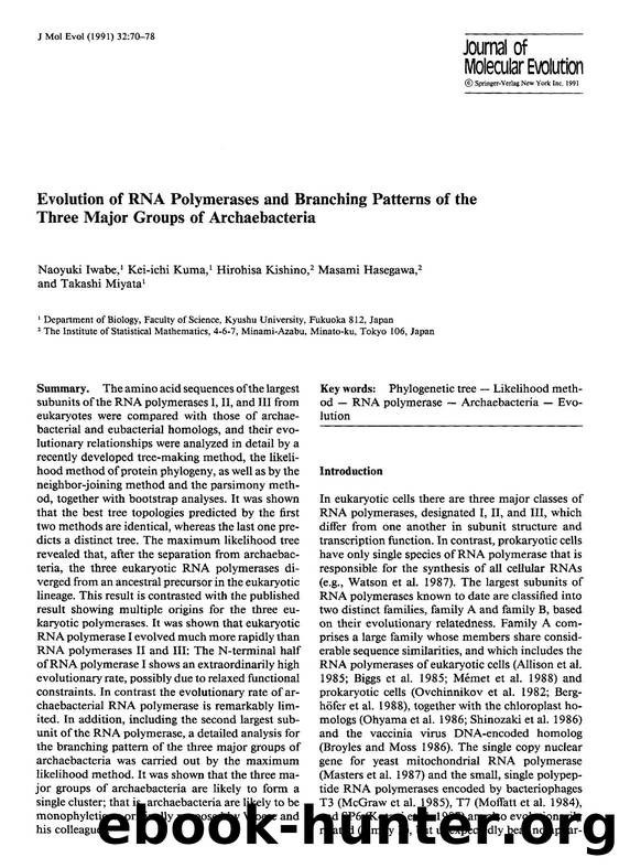 Evolution of RNA polymerases and branching patterns of the three major groups of archaebacteria by Unknown