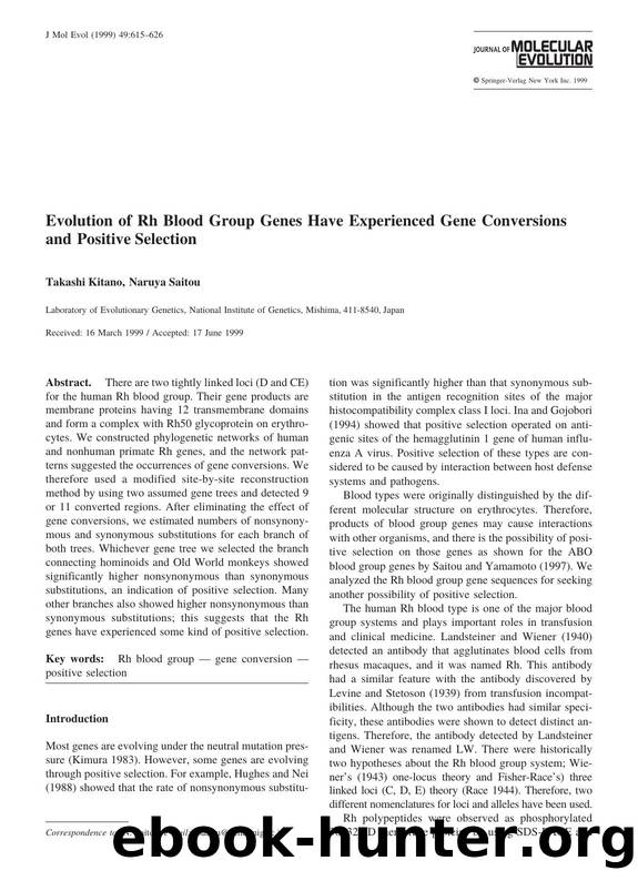 Evolution of Rh Blood Group Genes Have Experienced Gene Conversions and Positive Selection by Kitano T. et al