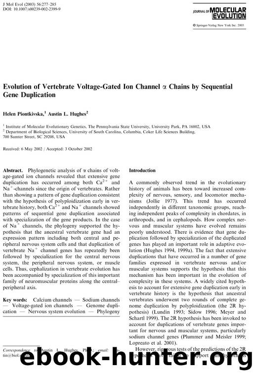 Evolution of Vertebrate Voltage-Gated Ion Channel a Chains by Sequential Gene Duplication by Piontkivska H. et al.
